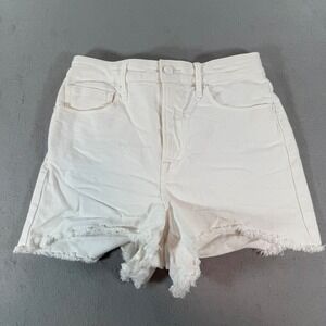Good American White High Rise Raw Hem Denim Shorts GBS046T‎ Womens 4/27
